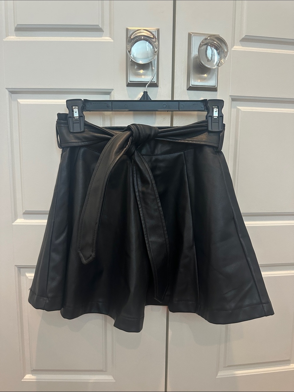 Forever 21 Black Faux Leather Tie-Waist Skater Skirt